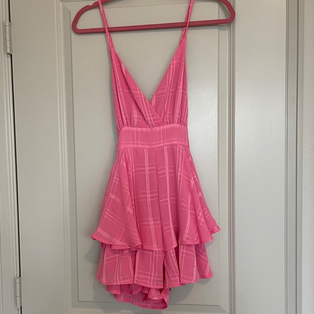 Pink Lily Hot Pink V-Neck Ruffle Tie-Waist Romper - Picture 3 of 7